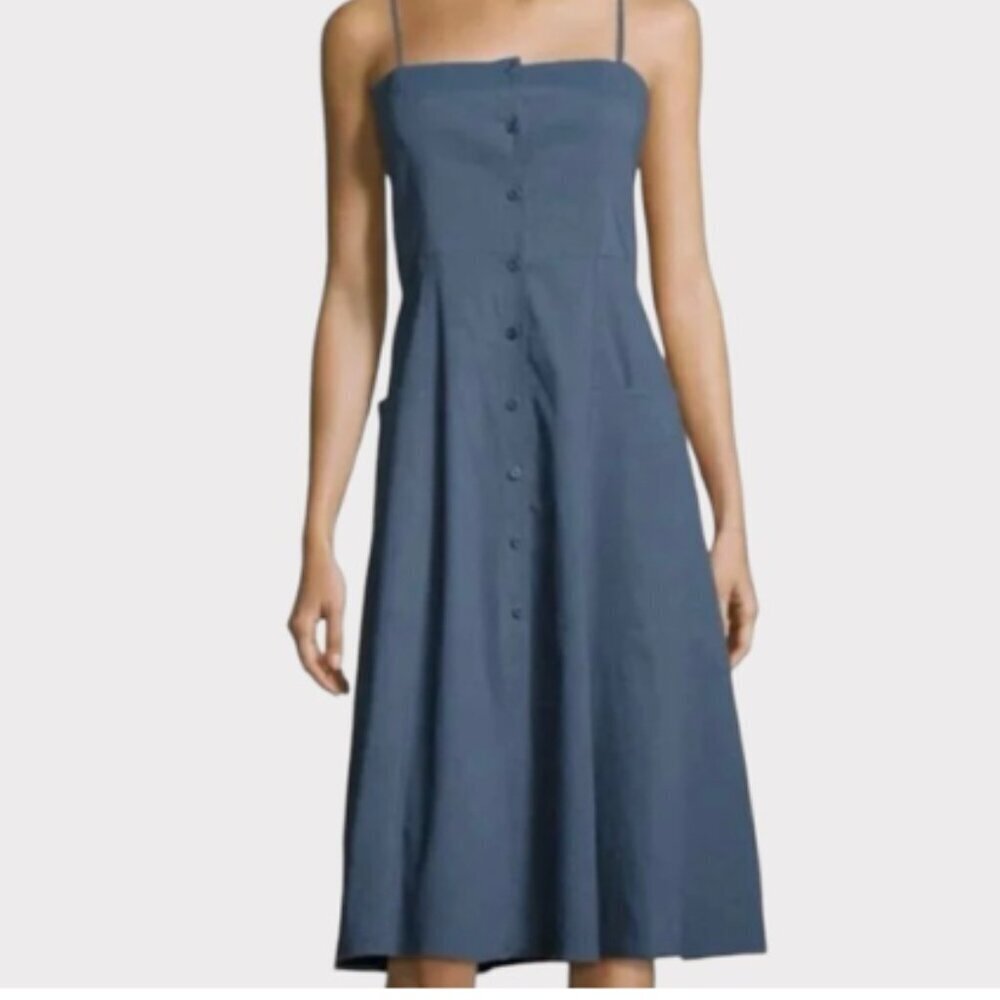 NWOT THEORY Kayleigh Crunch Button Front Dress in Good Linen Dark Blue Size 6